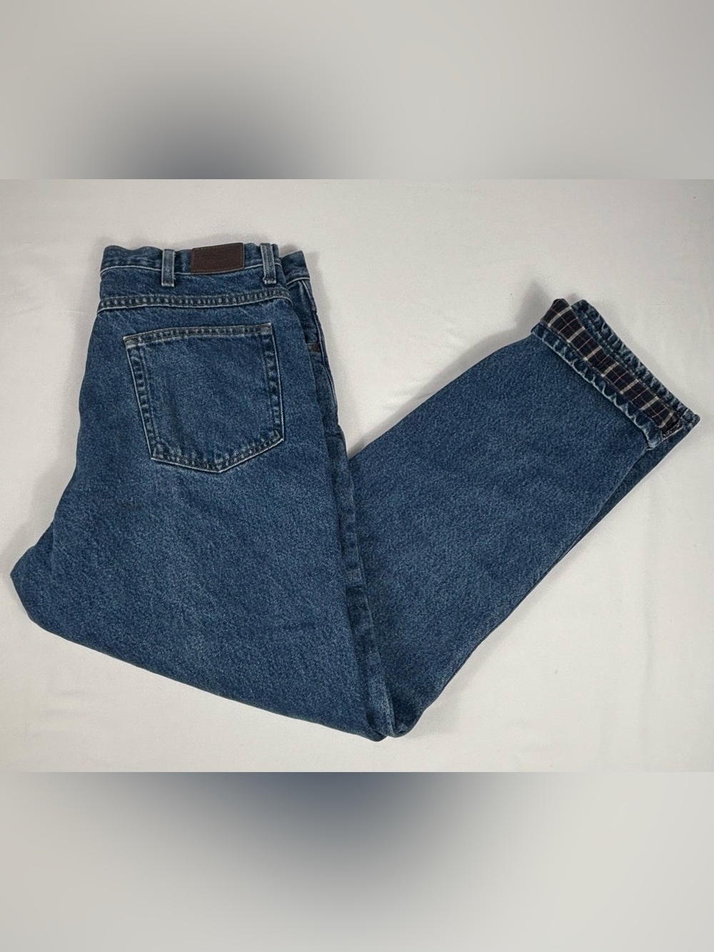 LL Bean Vintage Flannel Lined Jeans Mens 36x32 Classic Fit Plaid Blue